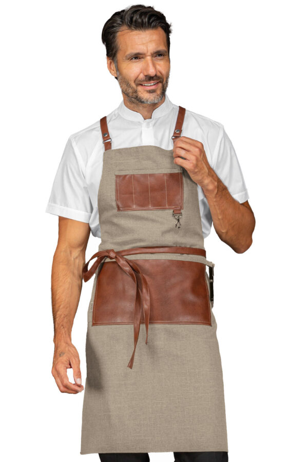 GREMBIULE BRISTOL NATURAL + PELLE CUOIO