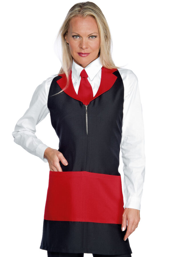 GREMBIULE MADEIRA CON ZIP NERO/ROSSO